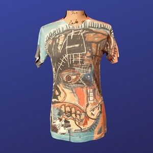 JEAN-MICHEL BASQUIAT Artwork Top/Tee, WHITE/MULTI, Women's Size S, EUC Vintage